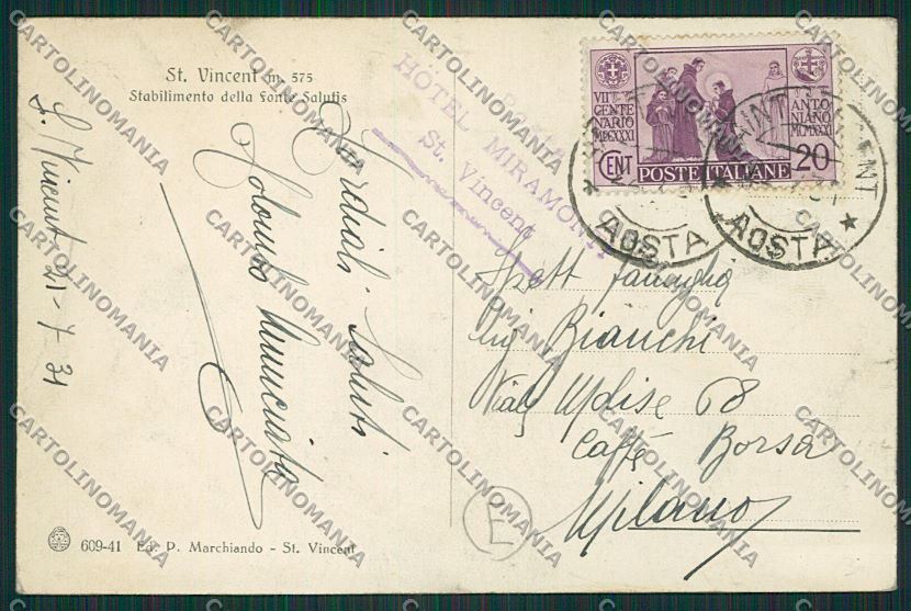 Aosta Saint Vincent cartolina QQ5980 – retro