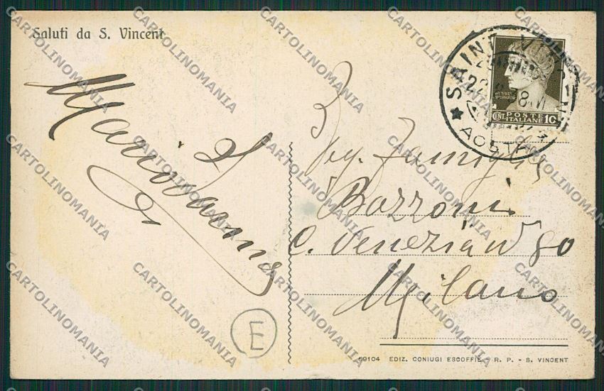 Aosta Saint Vincent cartolina QQ5984 – retro