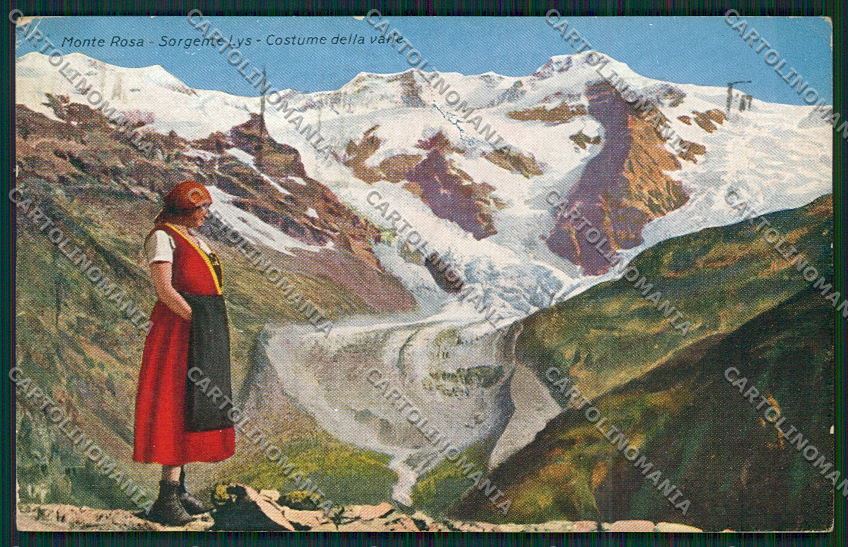 Aosta Sorgente Lys Ghiacciaio Costumi cartolina QQ6010 – fronte