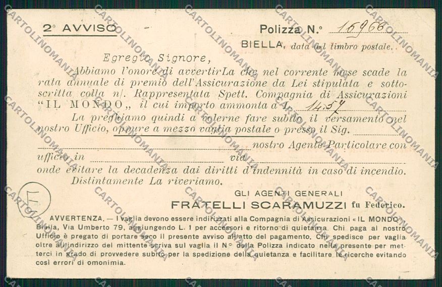 Biella città Commerciale cartolina QQ6255 – retro