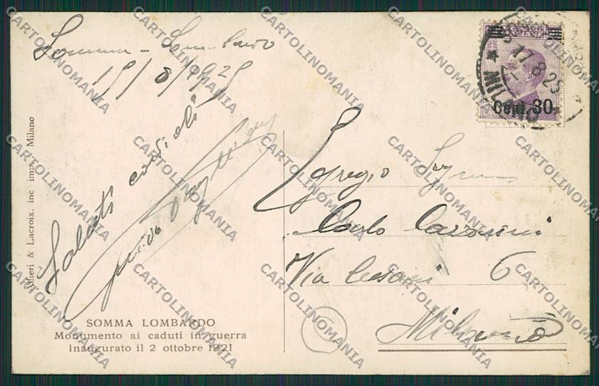 Varese Somma Lombardo cartolina QQ6670 – retro