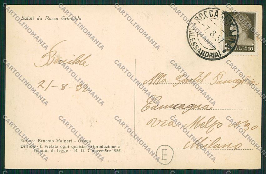 Alessandria Rocca Grimalda cartolina QQ6901 – retro