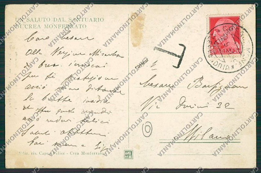 Alessandria Serralunga di Crea Savoia cartolina QQ6916 – retro