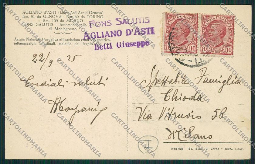 Asti Agliano cartolina QQ7062 – retro