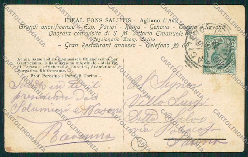Asti Agliano cartolina QQ7066 – retro