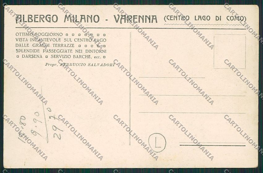 Lecco Varenna Pubblicitaria cartolina QQ7193 – retro