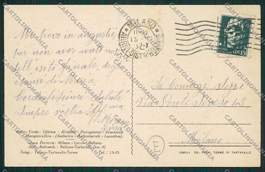 Lecco Tartavalle cartolina QQ7267 – retro