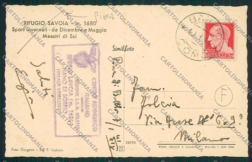 Lecco Rifugio Pian di Bobbio PIEGA cartolina QQ7308 – retro