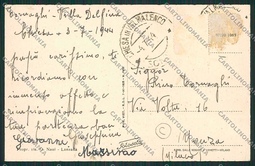 Sondrio Caspoggio cartolina QQ7679 – retro