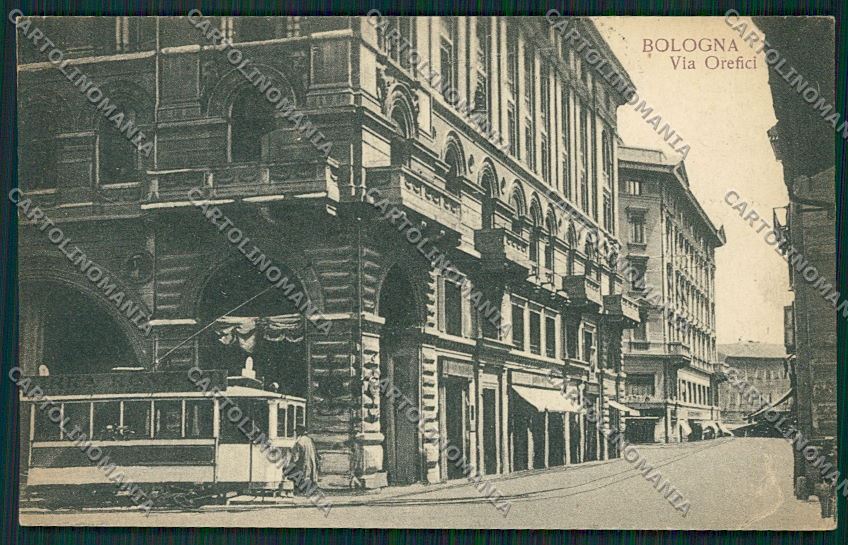 Bologna città via Orefici Tram cartolina QQ8835 – fronte