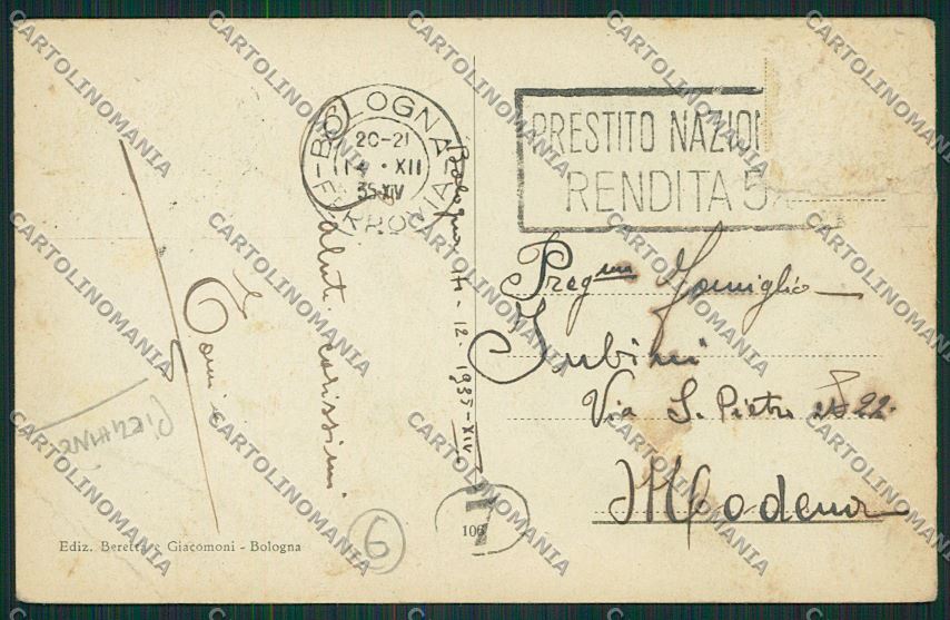 Bologna città PIEGHINE cartolina QQ8869 – retro