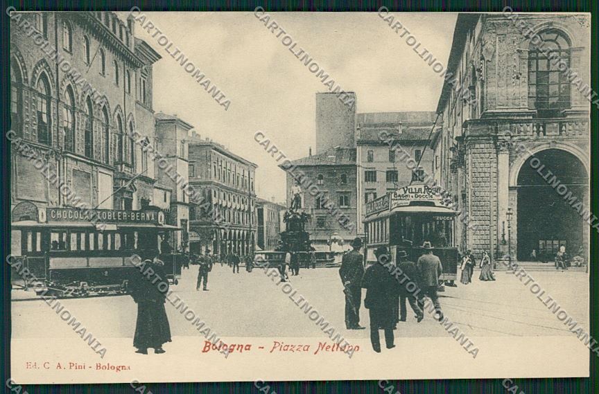 Bologna città Piazza Nettuno Tram cartolina QQ8920 – fronte