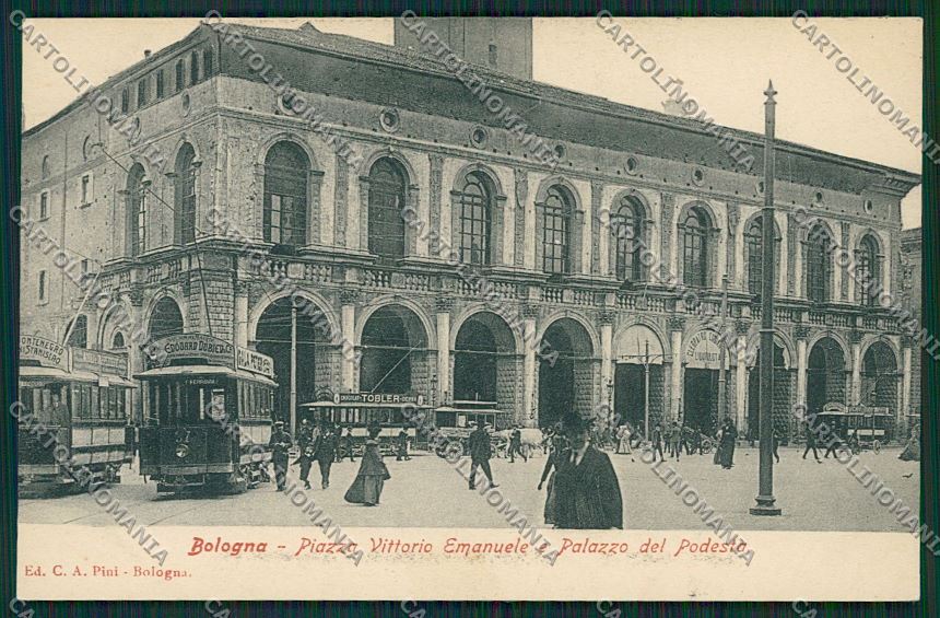 Bologna città Piazza Vittorio Emanuele Tram cartolina QQ8938 – fronte