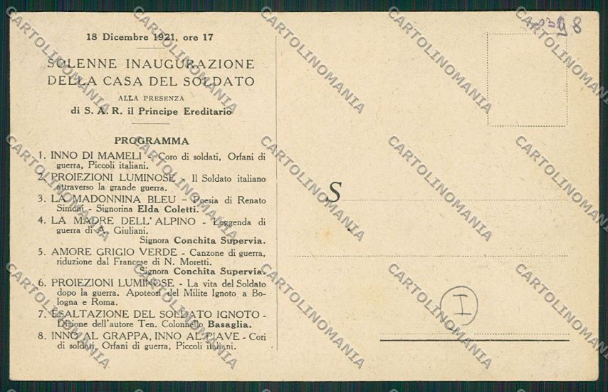 Bologna città Militari Casa Soldato cartolina QQ9109 – retro