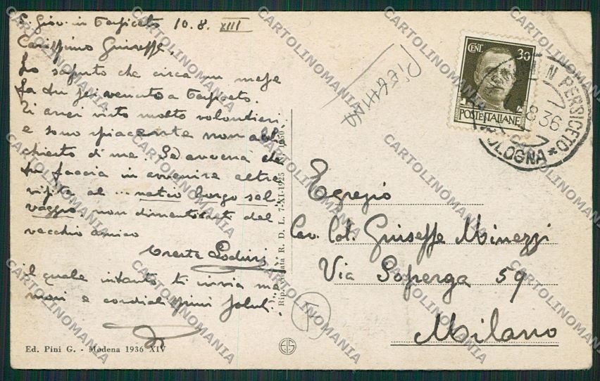 Bologna Persiceto San Giovanni PIEGHINA cartolina QQ9267 – retro