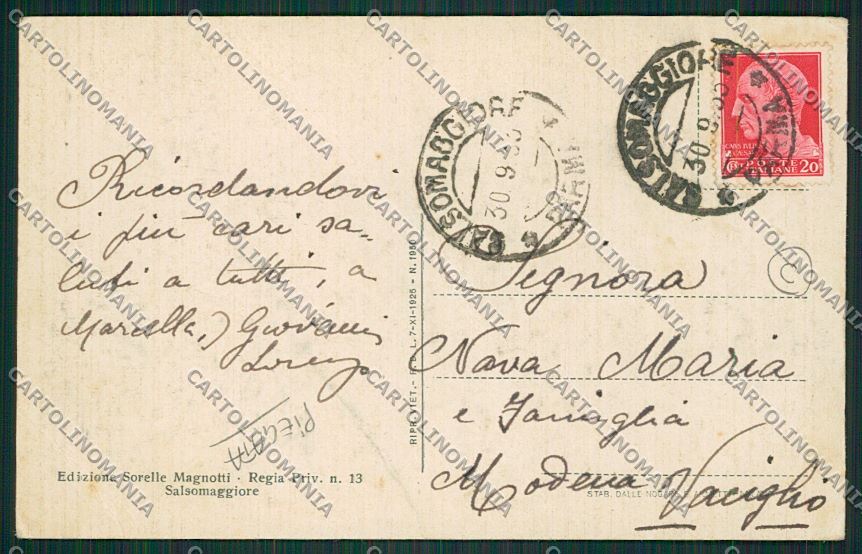 Parma Salsomaggiore Saluti da PIEGATA cartolina QQ9451 – retro