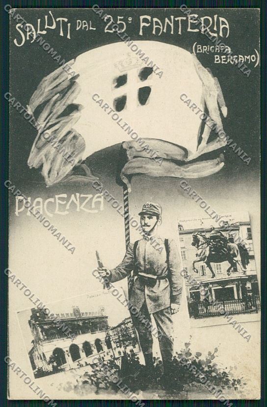 Piacenza Militari Fanteria Brigata Bergamo Saluti da cartolina QQ9704 – fronte