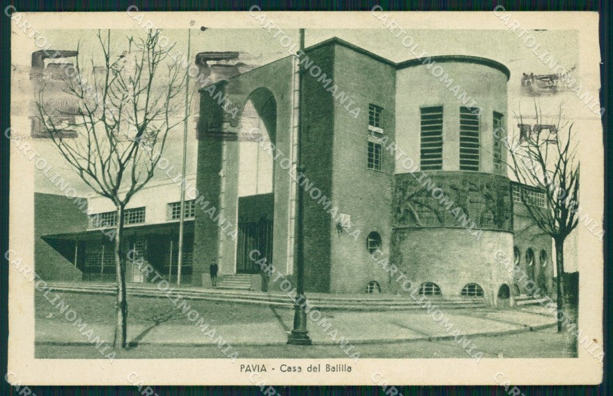 Pavia Città Casa Balilla Fascismo ABRASA RIFILATA cartolina QT0046 – fronte