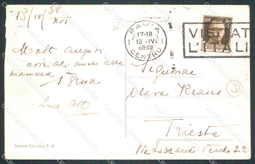 Pavia Città Casa Balilla Fascismo ABRASA RIFILATA cartolina QT0046 – retro