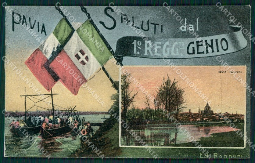 Pavia Città Militari Saluti da RIFILATA cartolina QT0058 – fronte
