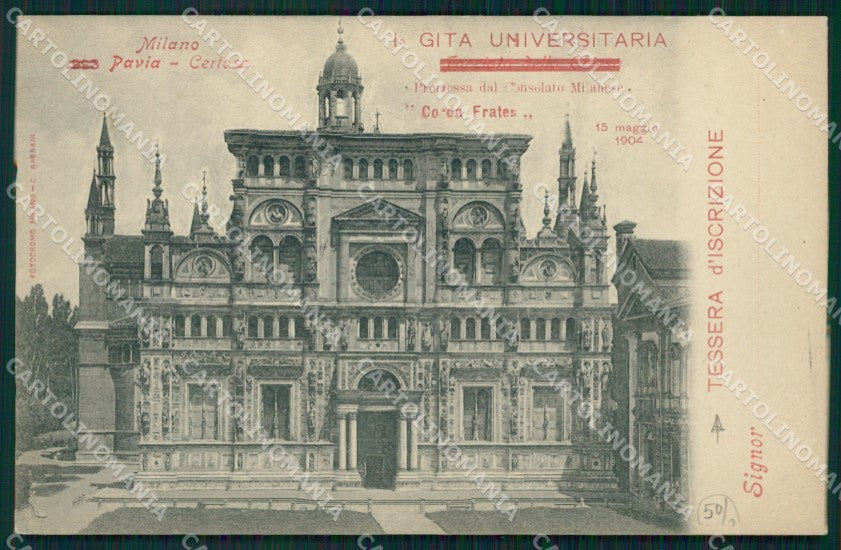 Pavia Certosa di Tessera d'Iscrizione FORI cartolina QT0079 – fronte