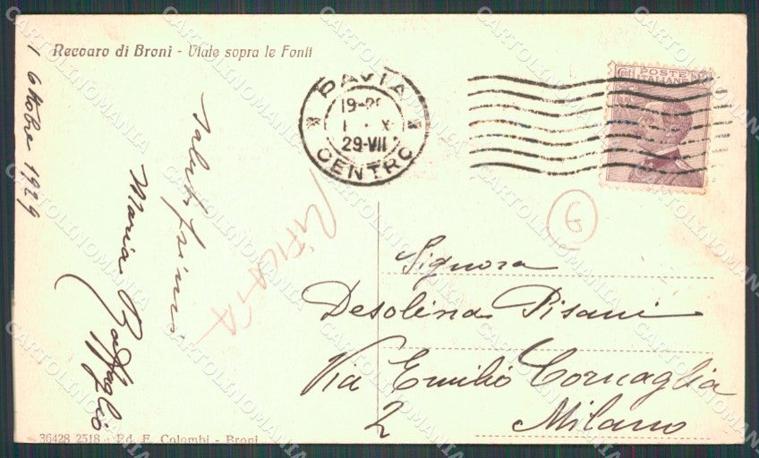 Pavia Broni Recoaro di RIFILATA cartolina QT0139 – retro