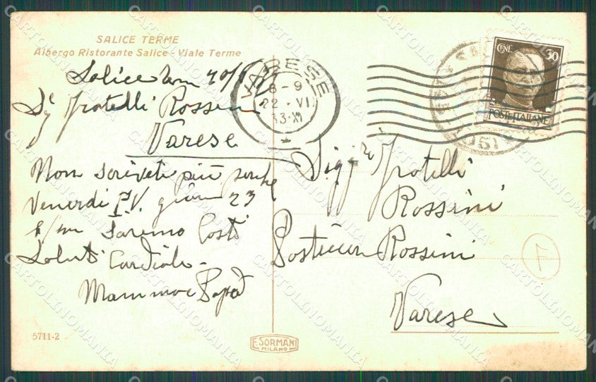 Pavia Godiasco Salice Terme Auto cartolina QT0229 – retro