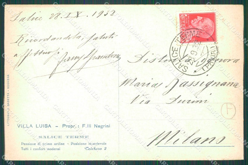 Pavia Godiasco Salice Terme cartolina QT0231 – retro