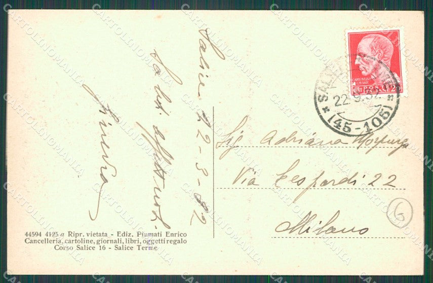 Pavia Godiasco Salice Terme cartolina QT0235 – retro