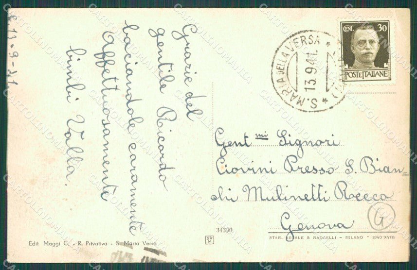 Pavia Montecalvo Versiggia Carrozza PIEGHINA TRACCE UMIDO cartolina QT0407 – retro