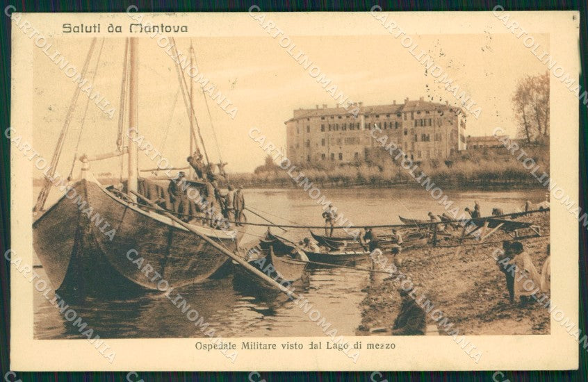 Mantova Lago di Mezzo Ospedale Militare Barca cartolina QT0567 – fronte