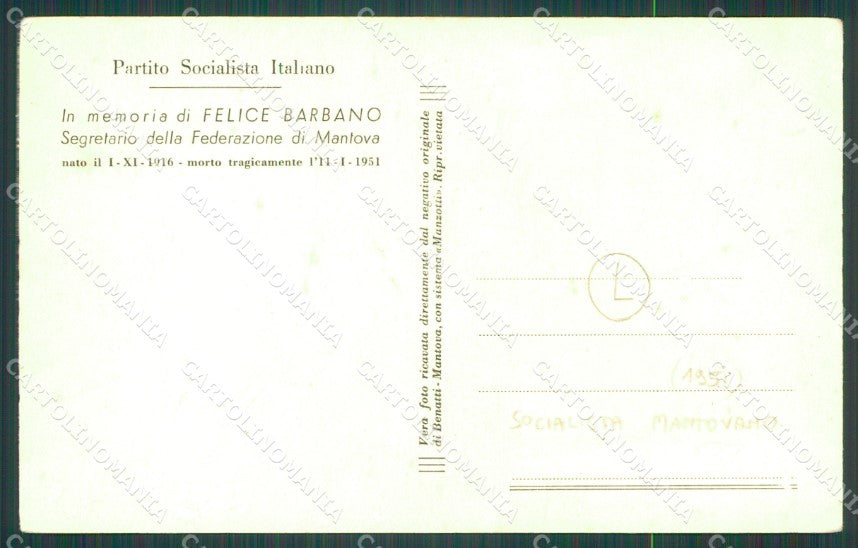 Mantova Città Felice Barbano Socialista Mantovano ABRASA Foto cartolina QT0671 – retro