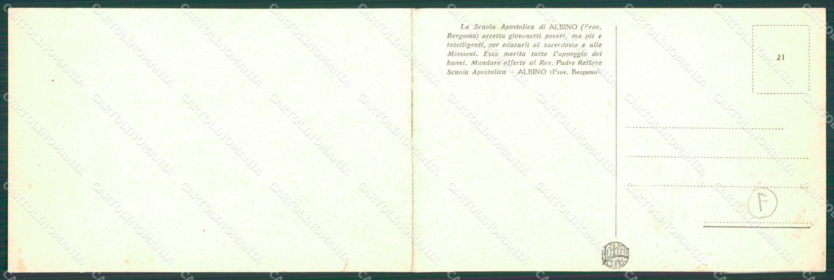 Bergamo Albino Scuola Apostolica del Sacro Cuore Doppia cartolina QT0764 – retro