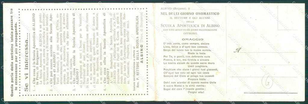 Bergamo Albino Scuola Apostolica del Sacro Cuore Doppia cartolina QT0765 – retro