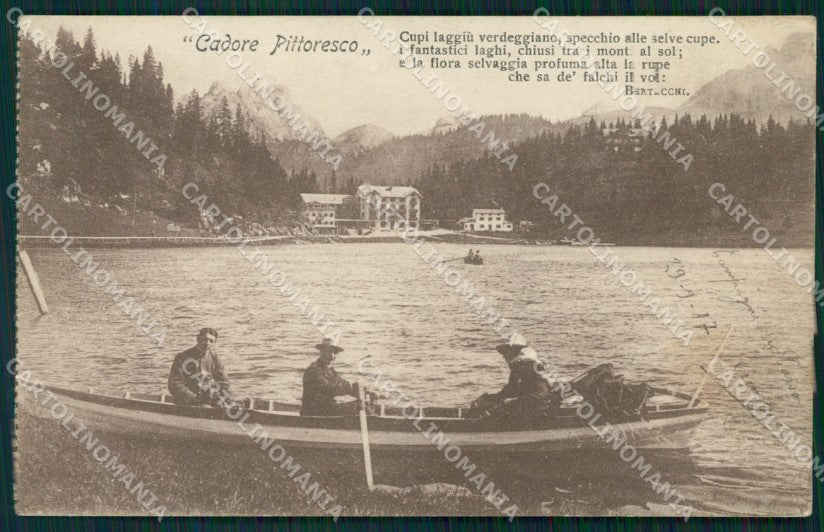 Belluno Cadore Pittoresco Lago Barca Bertacchi RIFILATA cartolina QT1168 – fronte