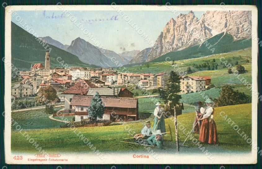 Belluno Cortina d'Ampezzo Costumi PIEGHINE cartolina QT1234 – fronte