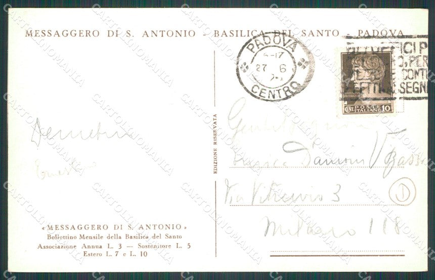 Padova Città Basilica Sant'Antonio cartolina QT1423 – retro