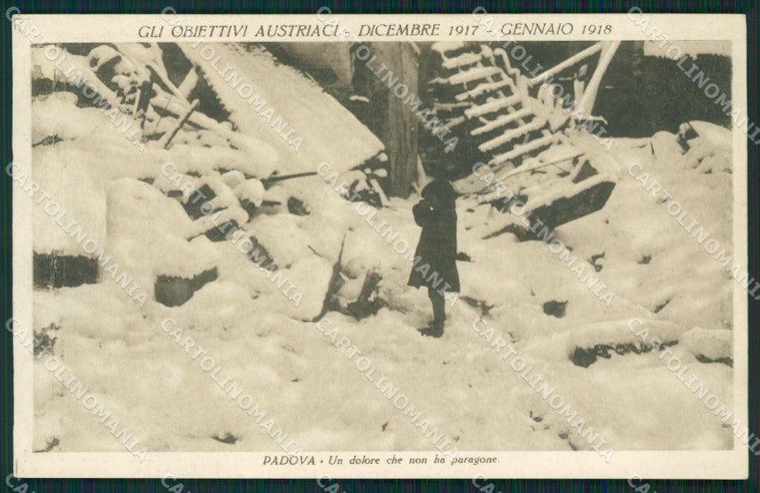 Padova Città Rovine Guerra Nevicata PIEGA cartolina QT1449 – fronte