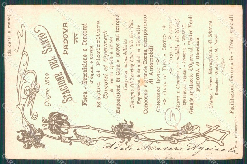 Padova Città Fiera del Santo Giugno 1899 cartolina QT1570 – retro