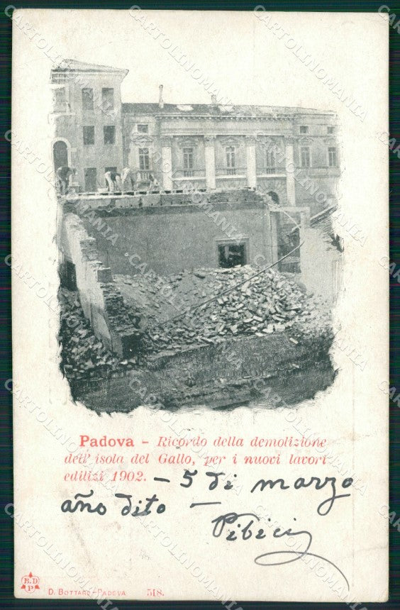 Padova Città Demolizione Isola del Gallo cartolina QT1591 – fronte