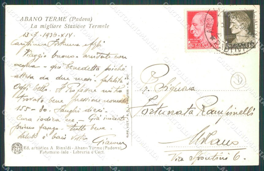 Padova Abano Terme Stabilimento Cortesi Meggiorato cartolina QT1651 – retro