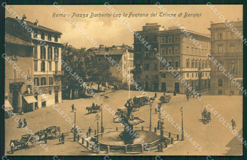 Roma Città Piazza Barberini Fontana Tritone Bernini Carrozze cartolina QT1881 – fronte