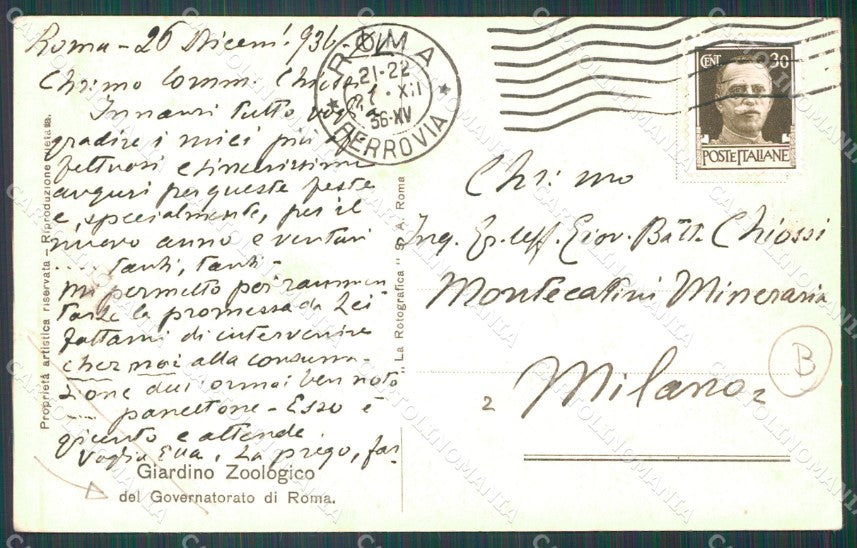 Roma Città Zoo PIEGA cartolina QT1899 – retro
