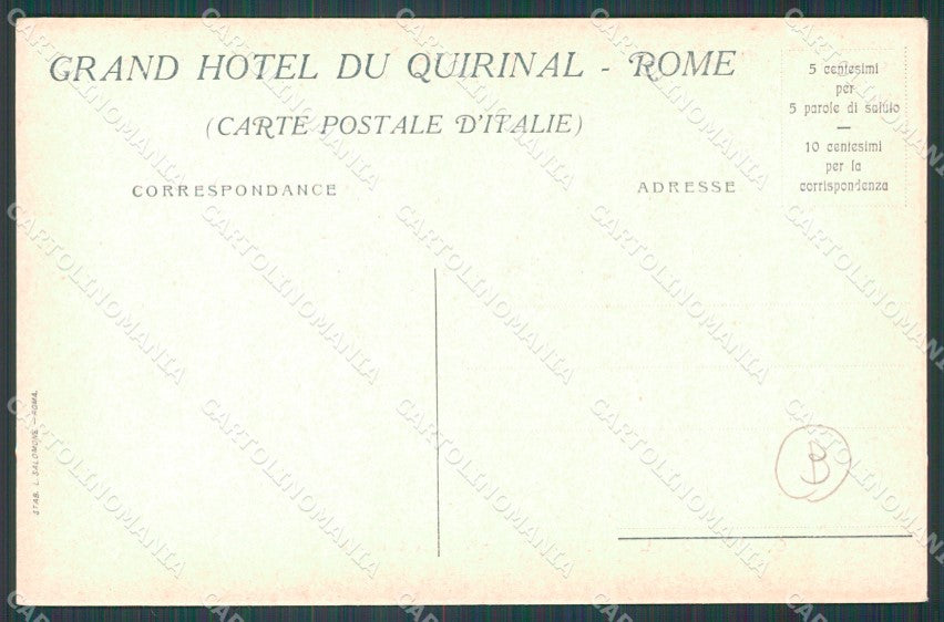 Roma Città Grand Hotel Quirinale cartolina QT1919 – retro