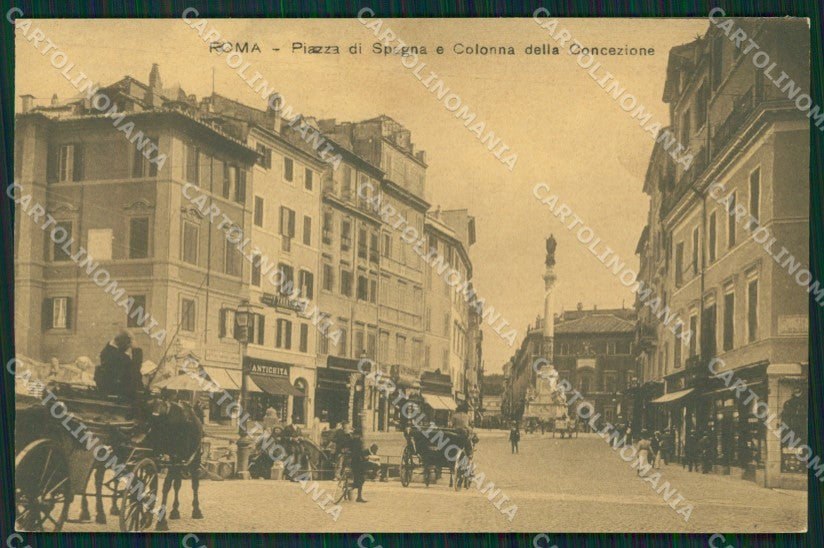 Roma Città Piazza di Spagna Colonna della Concezione Carrozze cartolina QT1955 – fronte