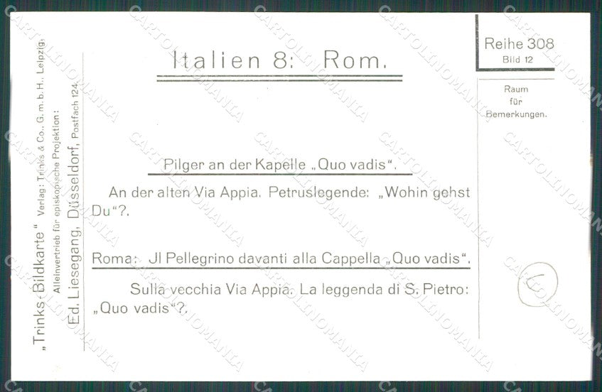 Roma Città Via Appia Quo Vadis ? Foto cartolina QT1990 – retro