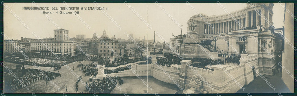 Roma Città 1911 Inaugurazione Monumento Doppia COLLA PIEGA Foto cartolina QT2093 – fronte