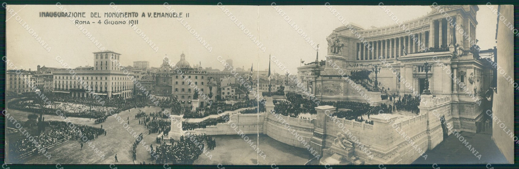 Roma Città 1911 Inaugurazione Monumento Doppia COLLA PIEGA Foto cartolina QT2093 – fronte