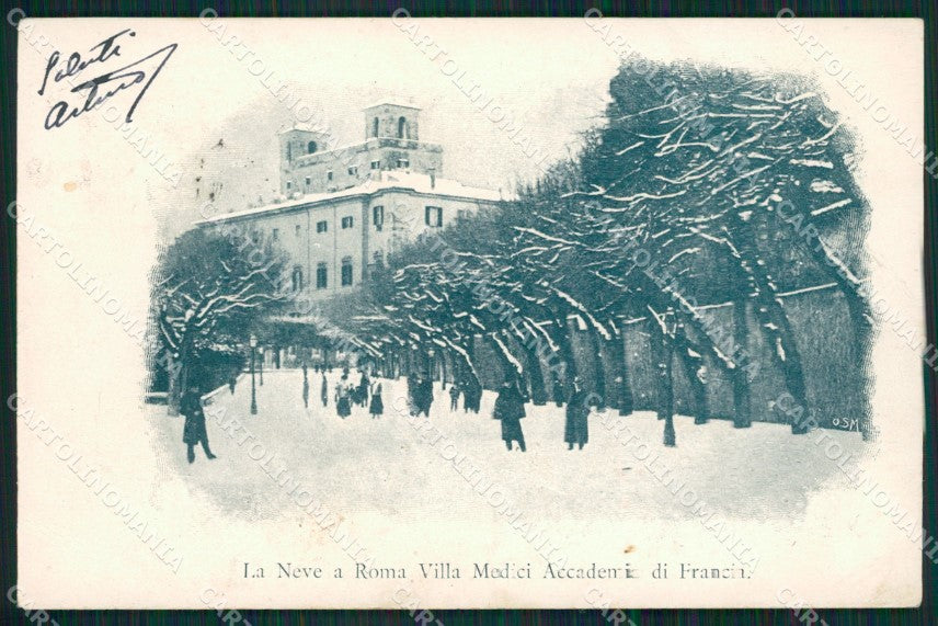 Roma Città Villa Medici Accademia di Francia Nevicata PIEGHINA cartolina QT2186 – fronte