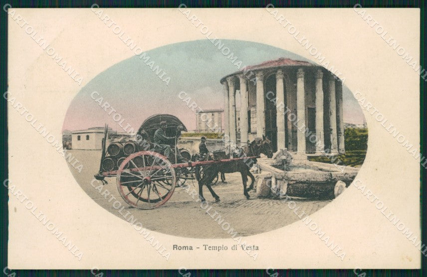 Roma Città Tempio di Vesta Carro da Vino Costumi cartolina QT2260 – fronte